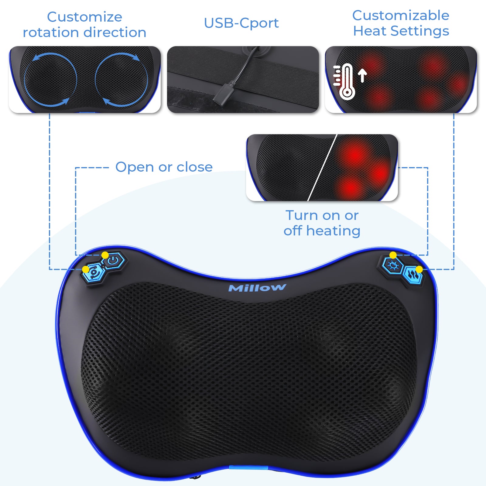 MILLOW Massage w/Heat for Neck & Back