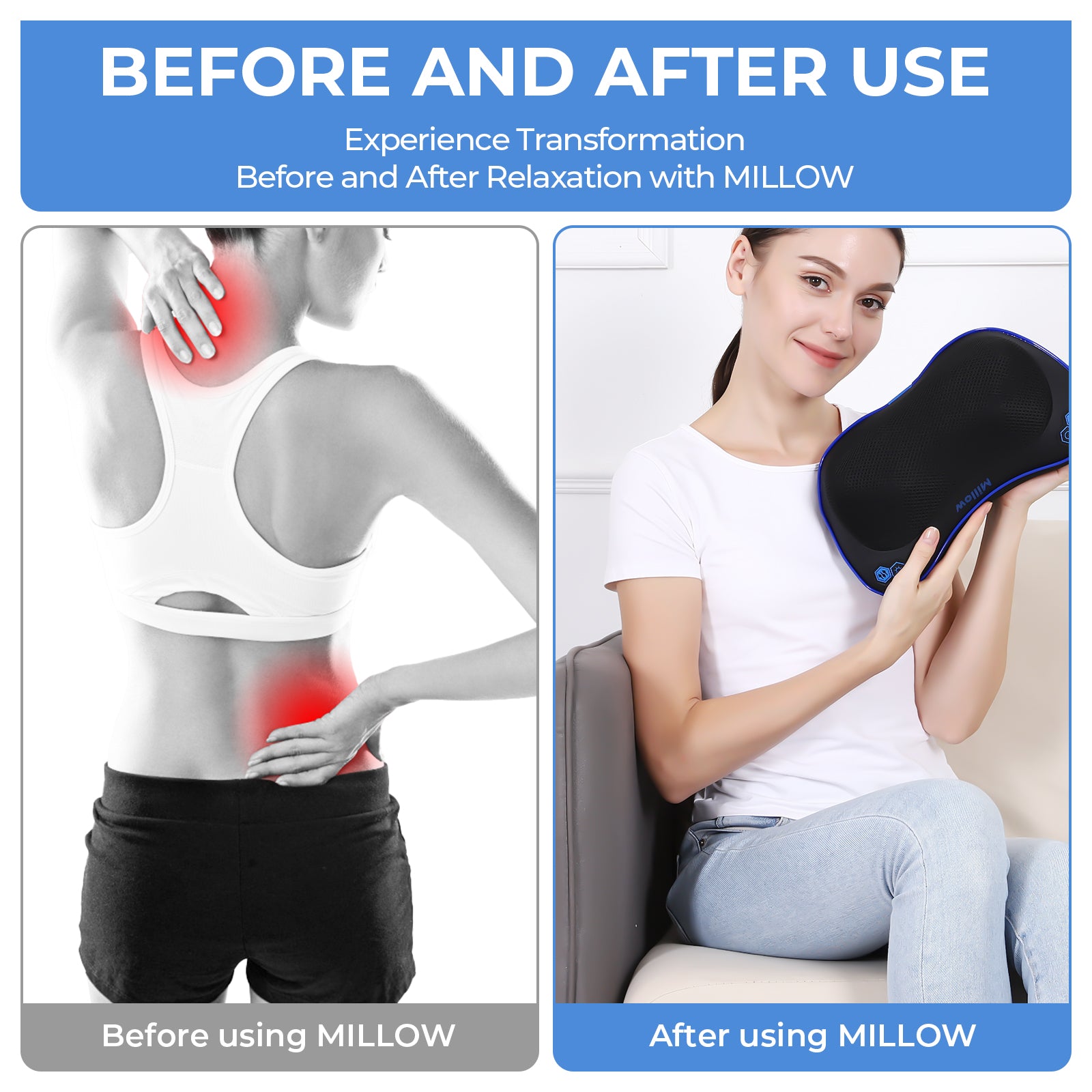 MILLOW Massage w/Heat for Neck & Back
